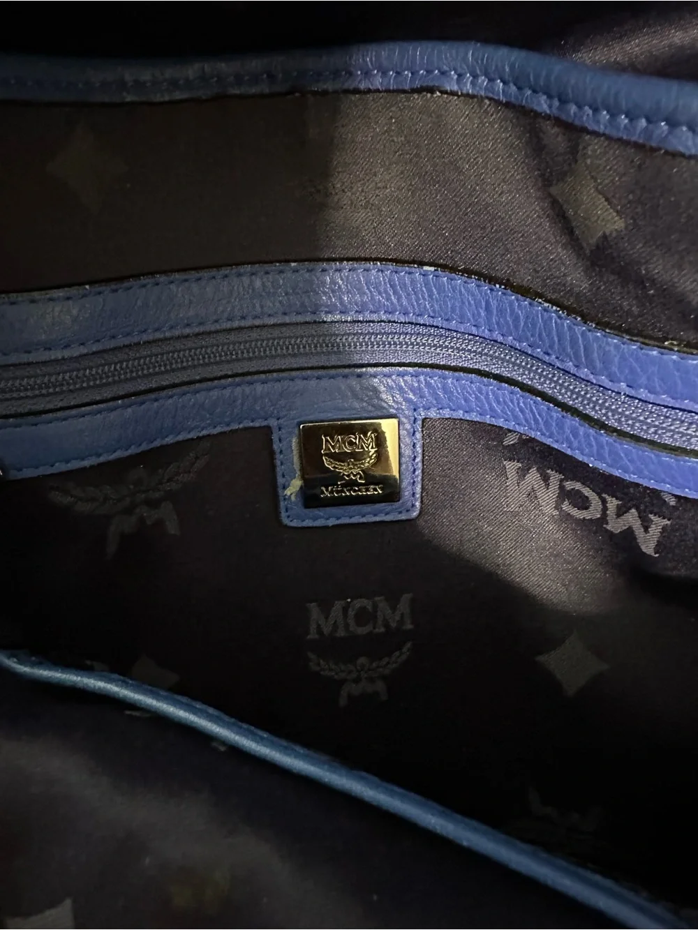 MCM Blue Visetos Studded Backpack